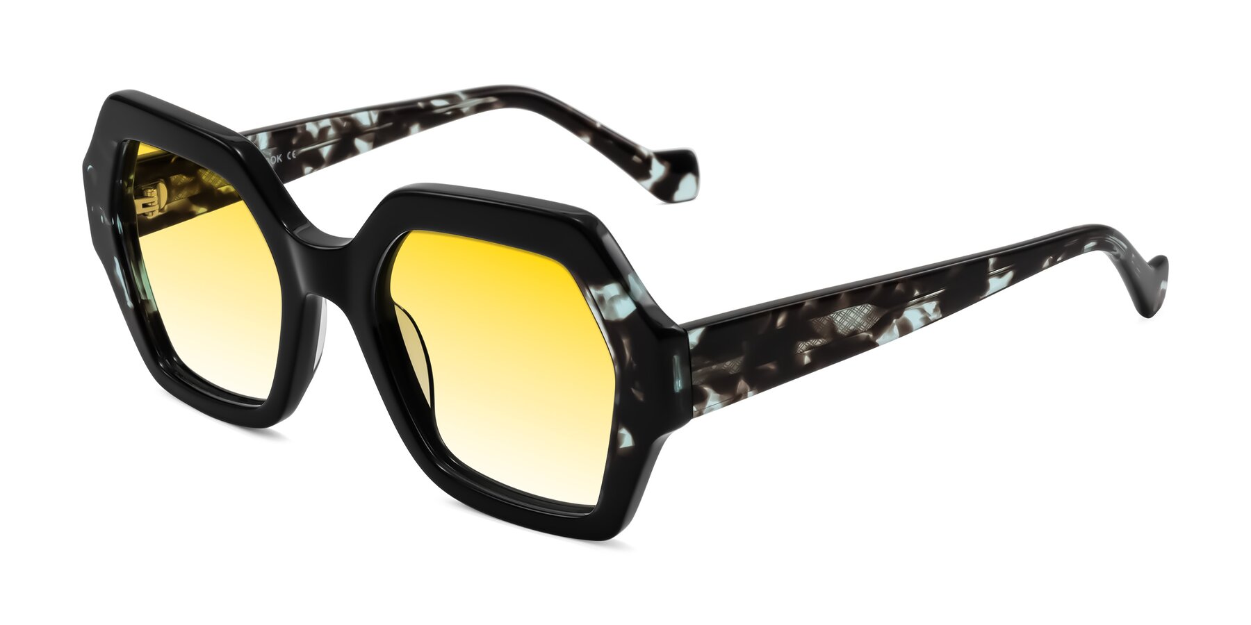 Angle of Burka in Black/Teal Tortoise with Yellow Gradient Lenses