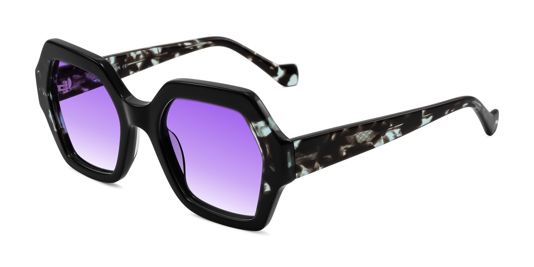 Angle of Burka in Black/Teal Tortoise with Purple Gradient Lenses
