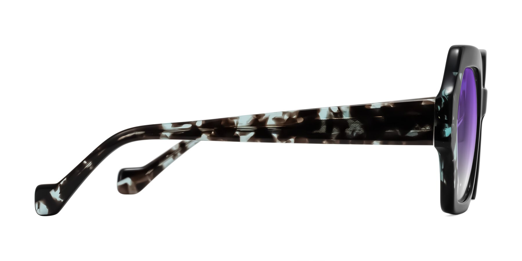 Side of Burka in Black/Teal Tortoise with Purple Gradient Lenses