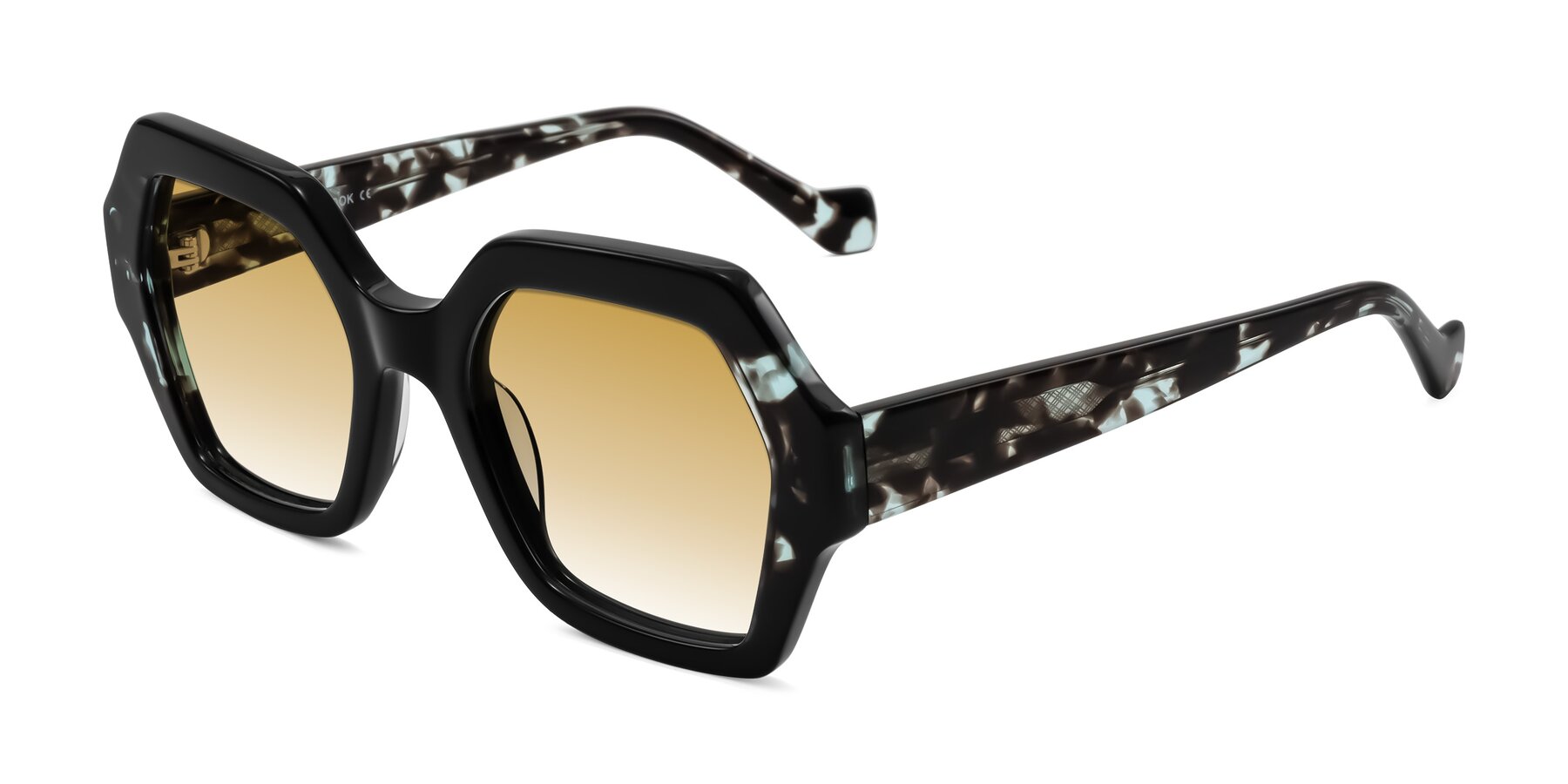 Angle of Burka in Black/Teal Tortoise with Champagne Gradient Lenses