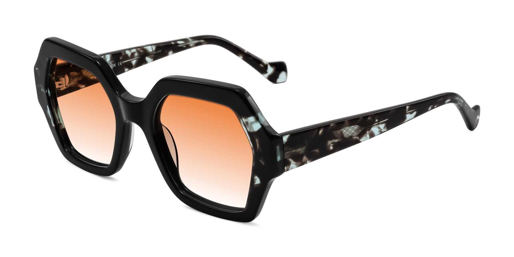 Angle of Burka in Black/Teal Tortoise with Orange Gradient Lenses