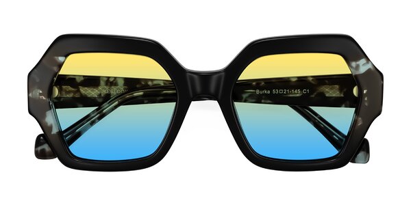Front of Burka in Black/Teal Tortoise