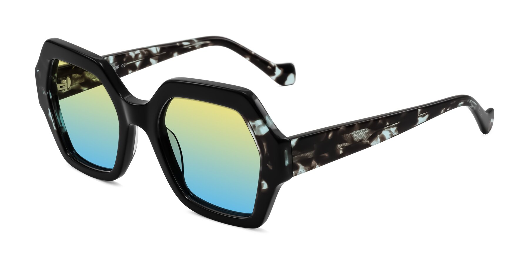 Angle of Burka in Black/Teal Tortoise with Yellow / Blue Gradient Lenses