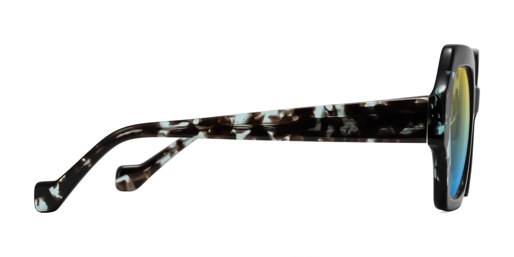 Side of Burka in Black/Teal Tortoise with Yellow / Blue Gradient Lenses