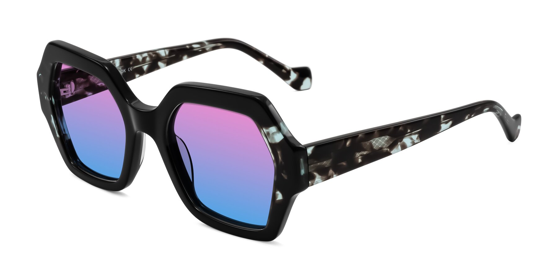 Angle of Burka in Black/Teal Tortoise with Pink / Blue Gradient Lenses