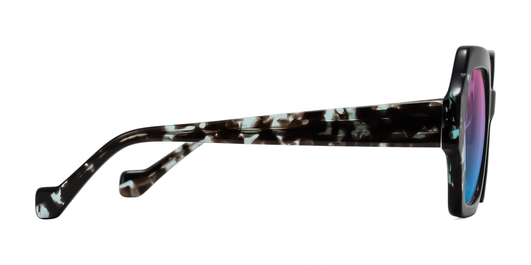 Side of Burka in Black/Teal Tortoise with Pink / Blue Gradient Lenses