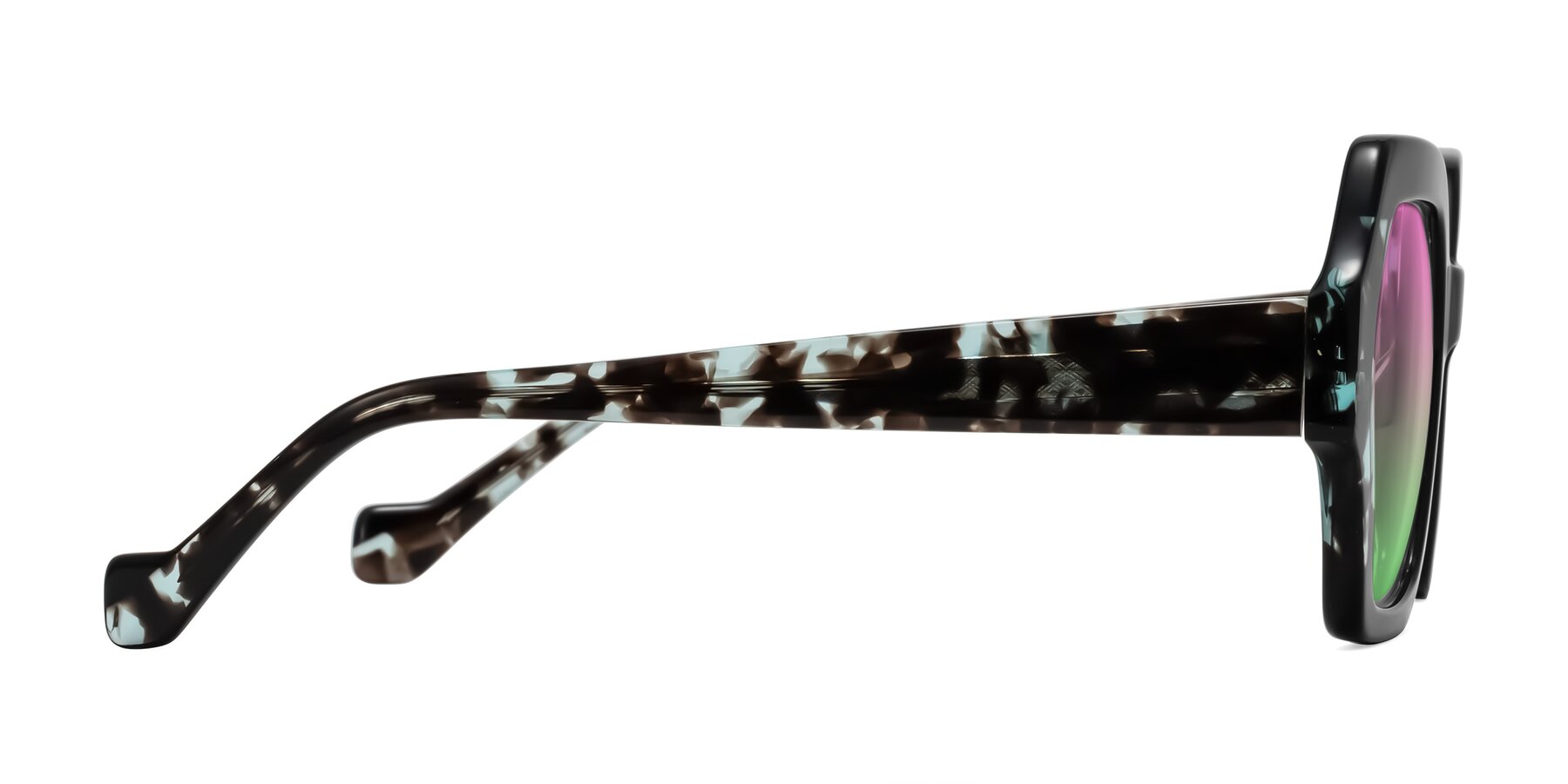 Side of Burka in Black/Teal Tortoise with Pink / Green Gradient Lenses