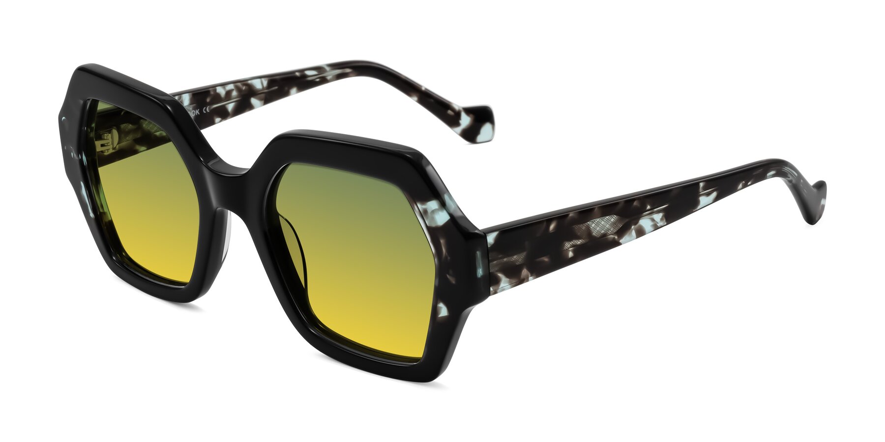 Angle of Burka in Black/Teal Tortoise with Green / Yellow Gradient Lenses