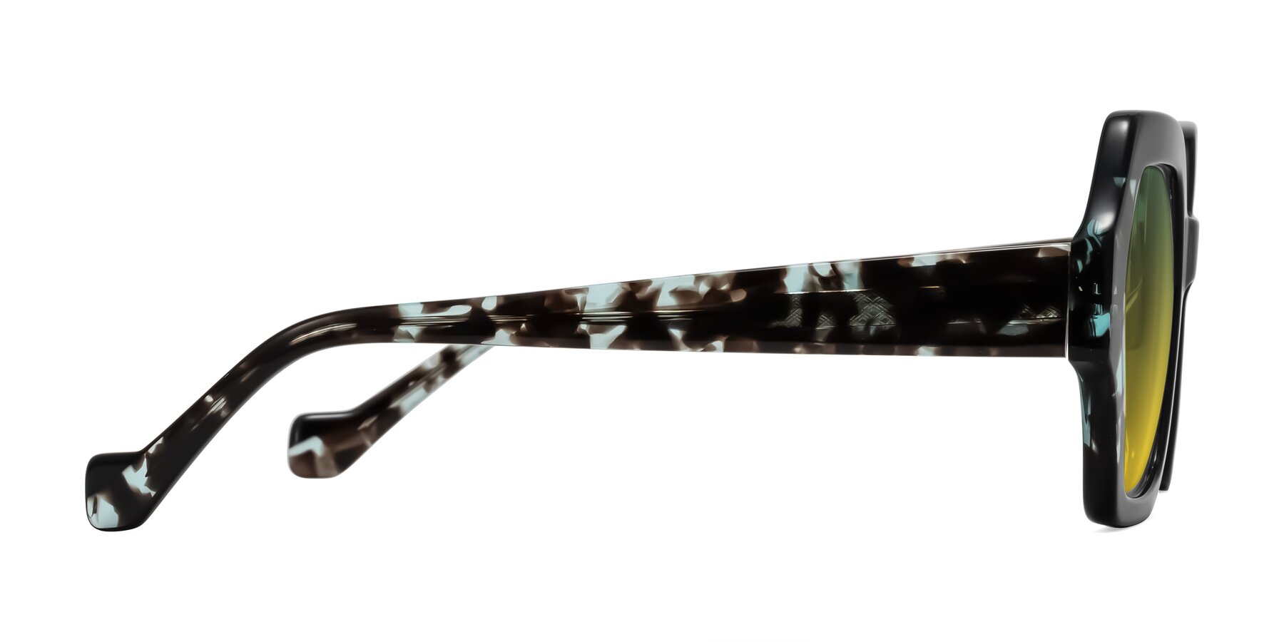 Side of Burka in Black/Teal Tortoise with Green / Yellow Gradient Lenses
