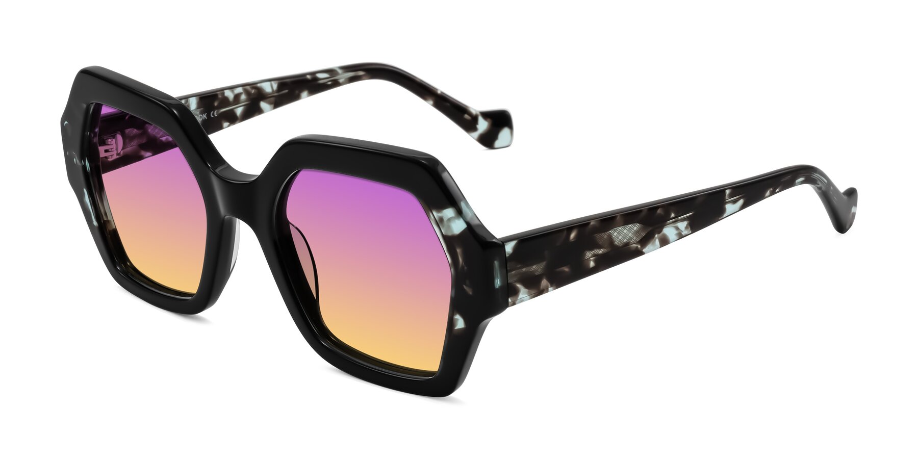 Angle of Burka in Black/Teal Tortoise with Purple / Yellow Gradient Lenses