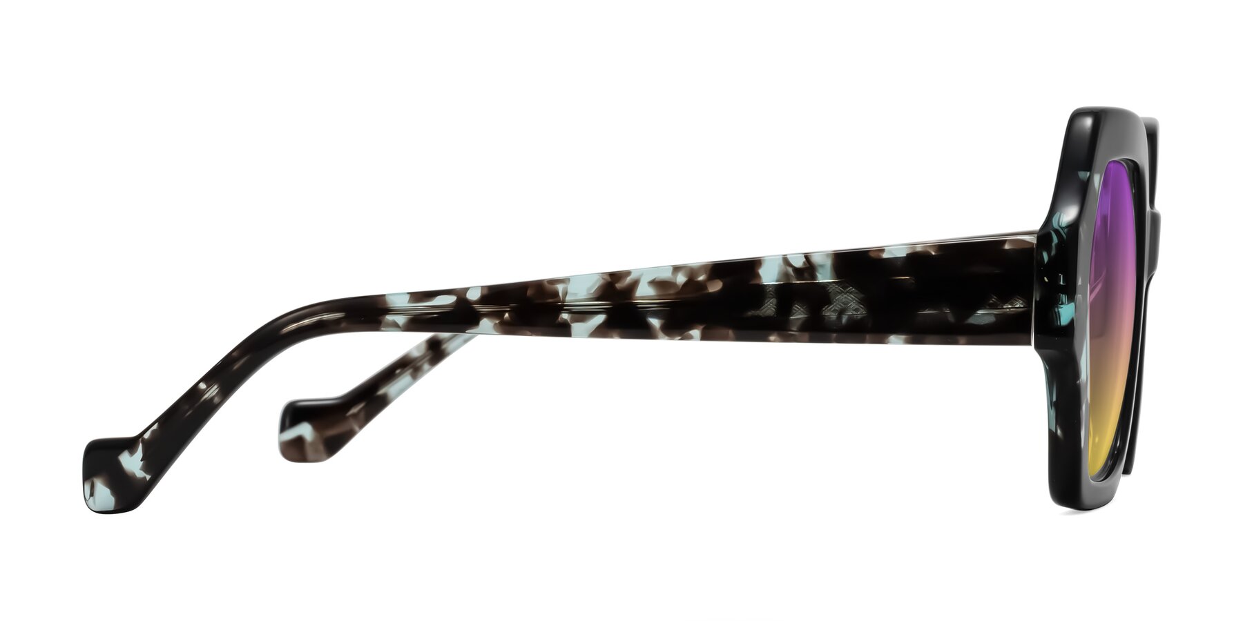 Side of Burka in Black/Teal Tortoise with Purple / Yellow Gradient Lenses