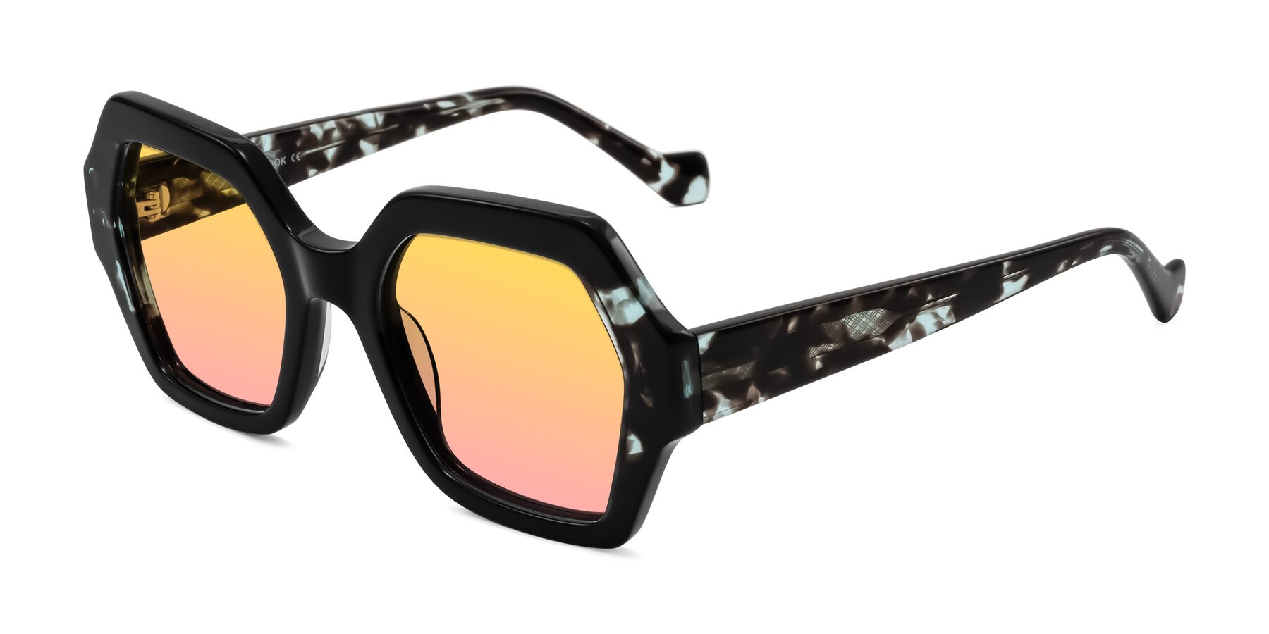 Angle of Burka in Black/Teal Tortoise with Yellow / Pink Gradient Lenses