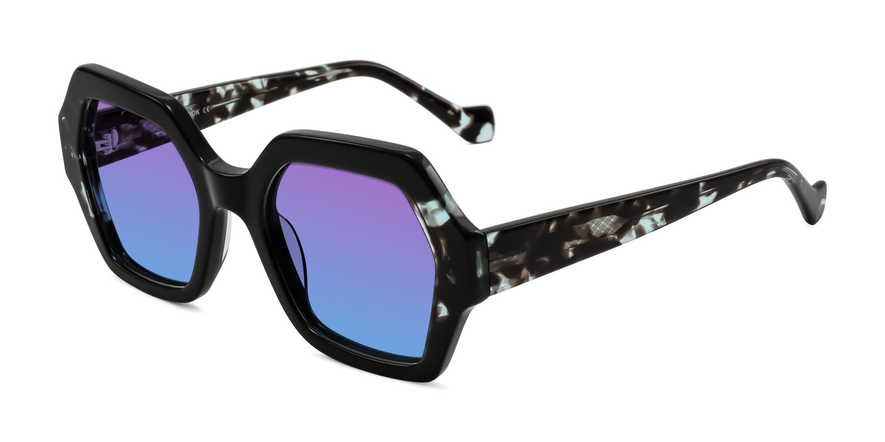 Angle of Burka in Black/Teal Tortoise with Purple / Blue Gradient Lenses