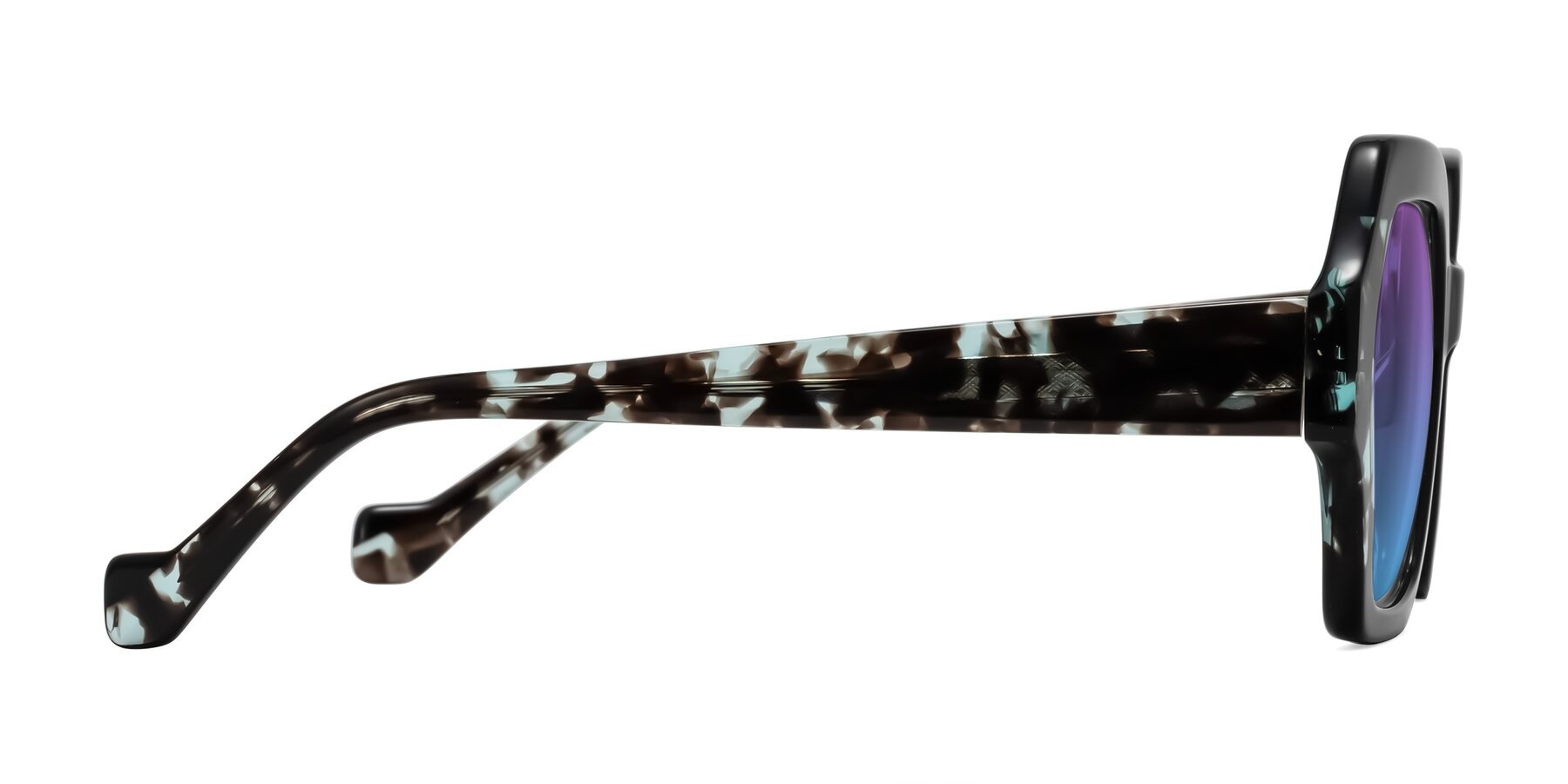 Side of Burka in Black/Teal Tortoise with Purple / Blue Gradient Lenses