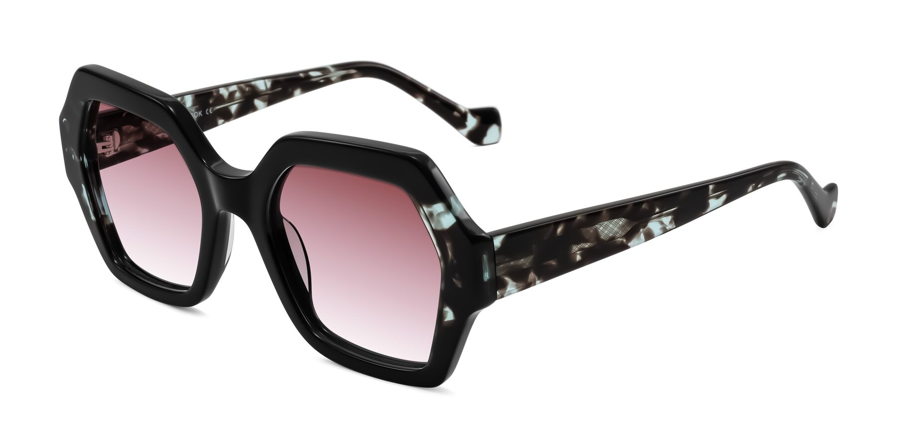 Angle of Burka in Black/Teal Tortoise with Garnet Gradient Lenses