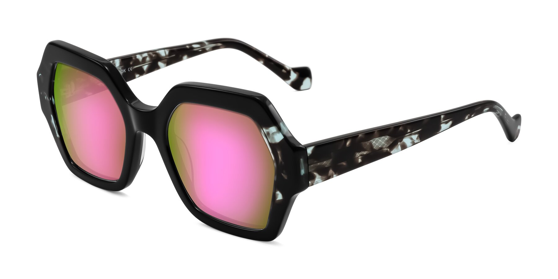 Angle of Burka in Black/Teal Tortoise with Pink Mirrored Lenses