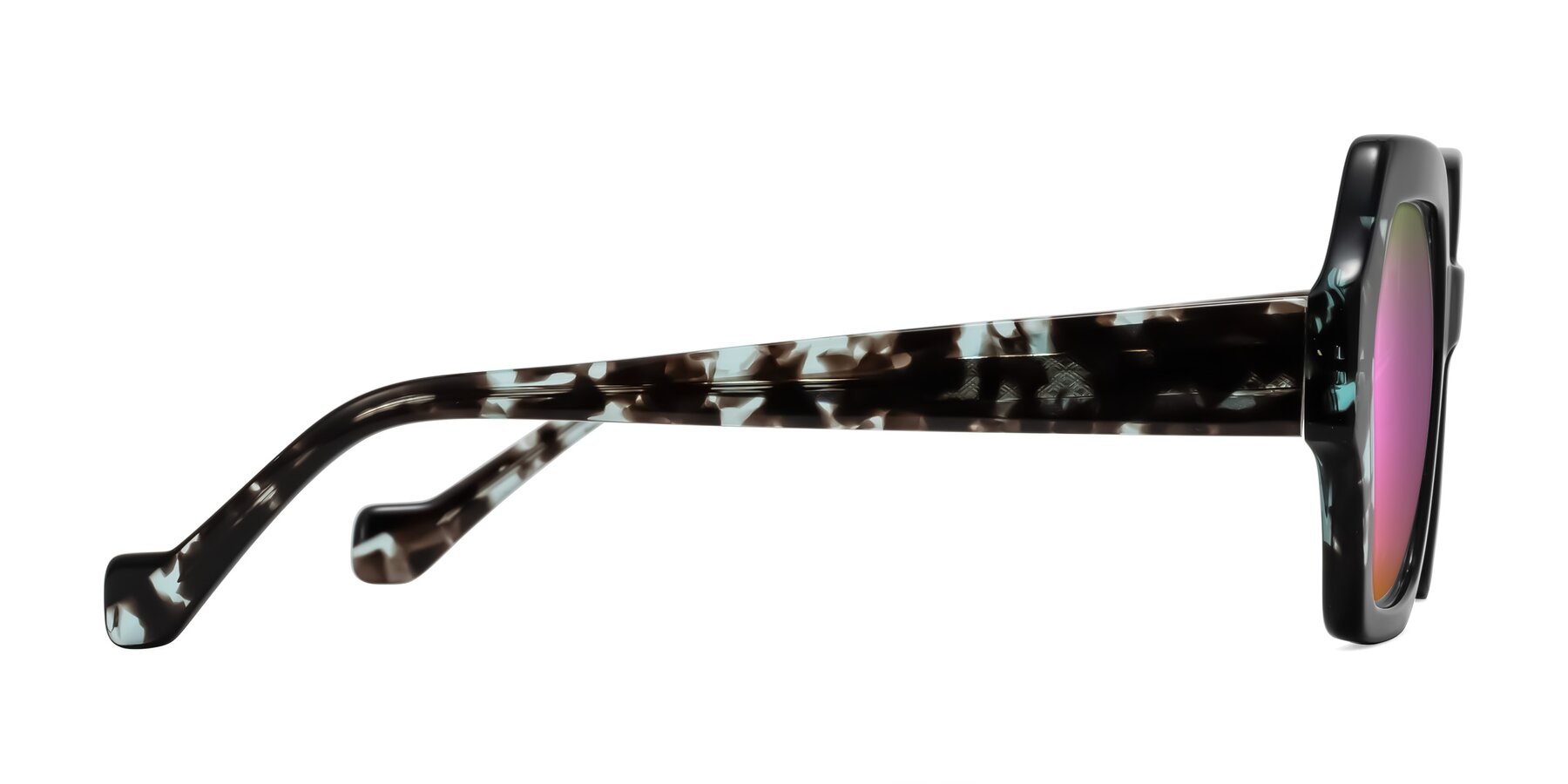 Side of Burka in Black/Teal Tortoise with Pink Mirrored Lenses