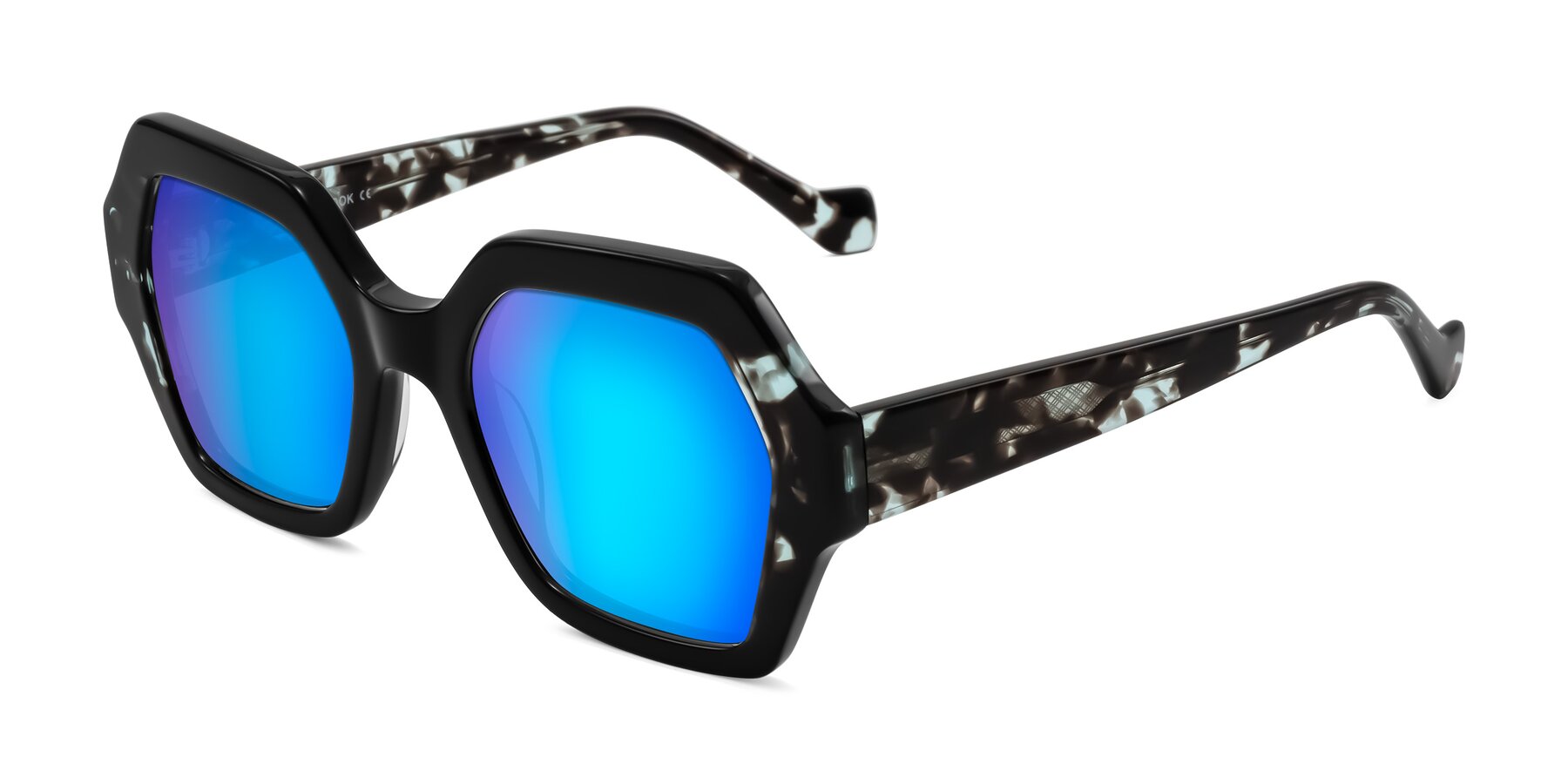 Angle of Burka in Black/Teal Tortoise with Blue Mirrored Lenses