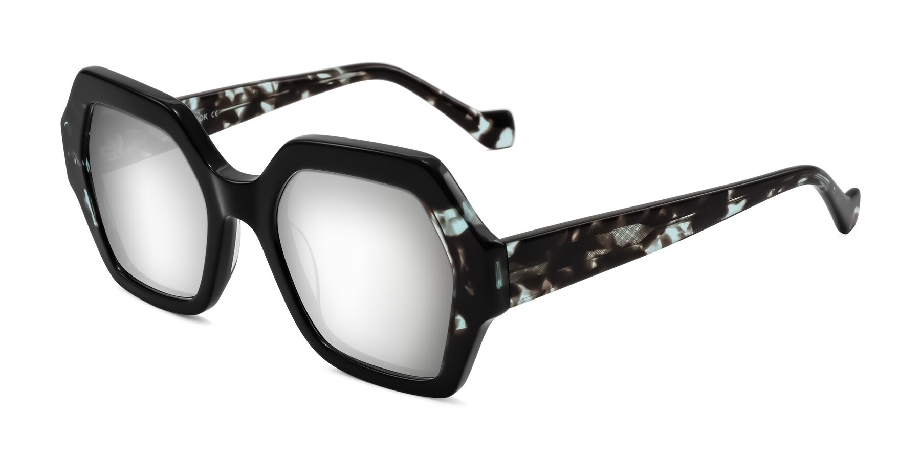 Angle of Burka in Black/Teal Tortoise with Silver Mirrored Lenses