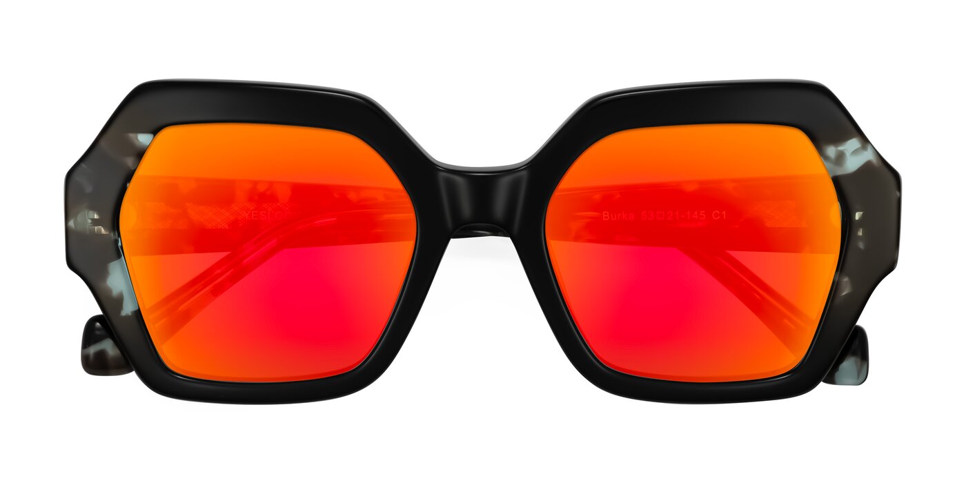 Burka - Black/Teal Tortoise Flash Mirrored Sunglasses