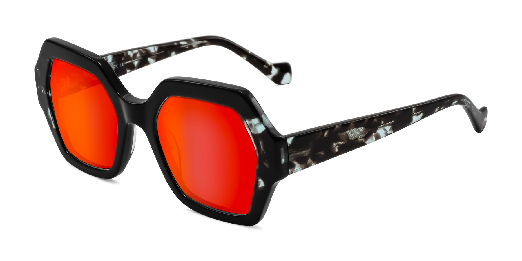 Angle of Burka in Black/Teal Tortoise with Red Gold Mirrored Lenses