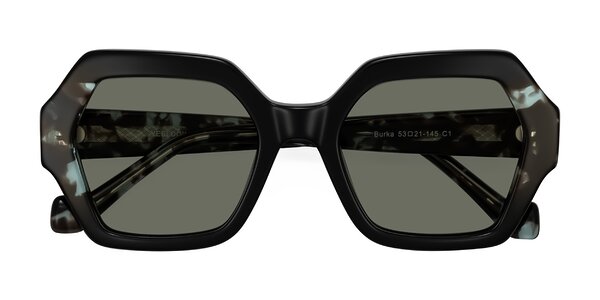 Front of Burka in Black/Teal Tortoise