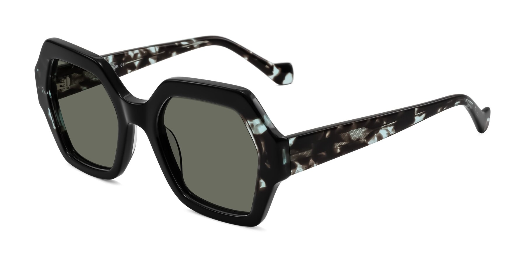 Angle of Burka in Black/Teal Tortoise with Gray Polarized Lenses