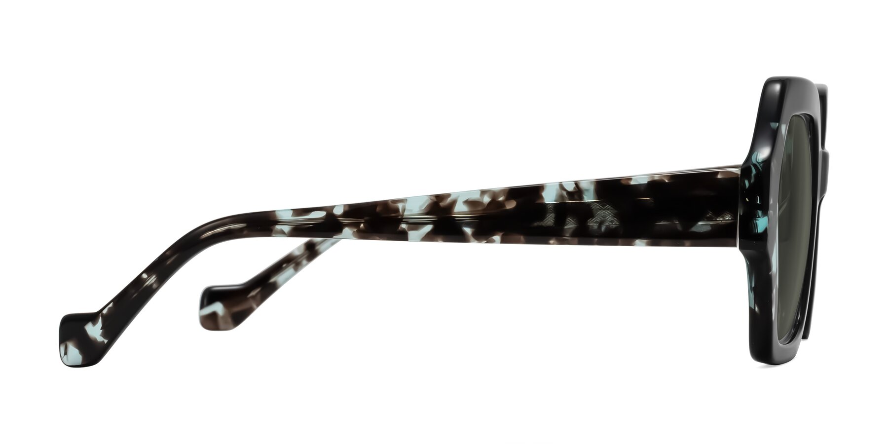 Side of Burka in Black/Teal Tortoise with Gray Polarized Lenses