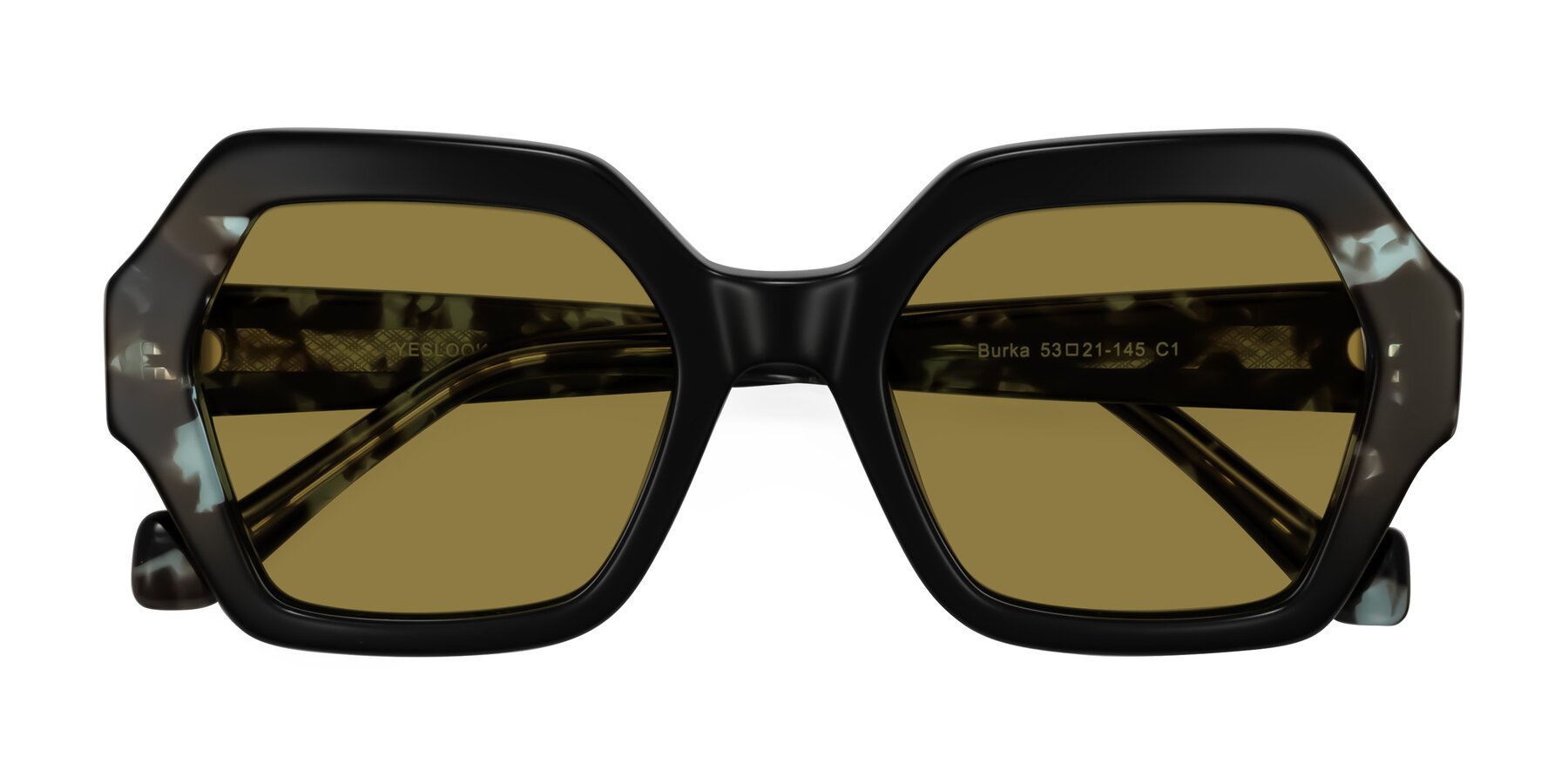 Folded Front of Burka in Black/Teal Tortoise with Brown Polarized Lenses