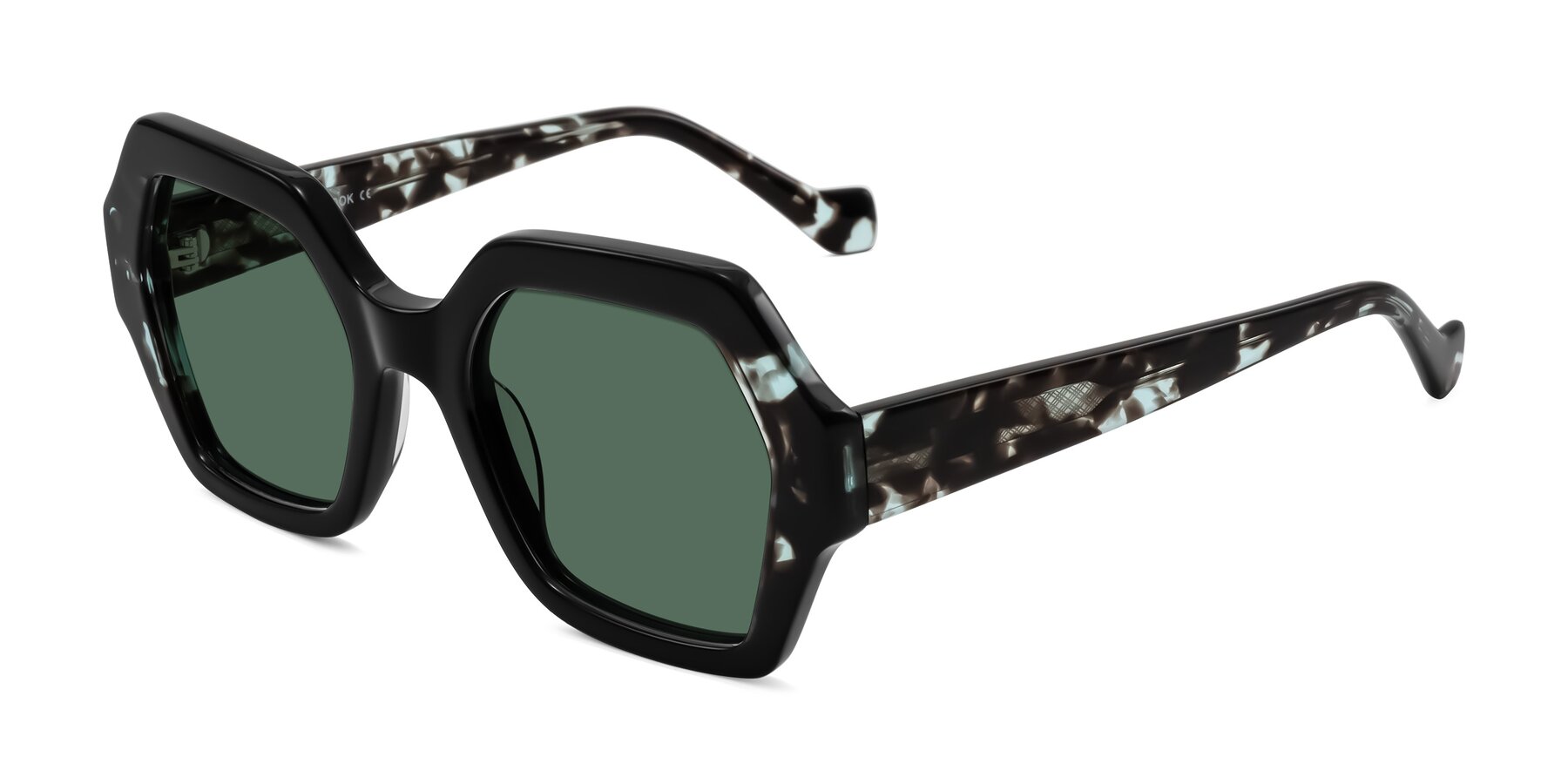 Angle of Burka in Black/Teal Tortoise with Green Polarized Lenses