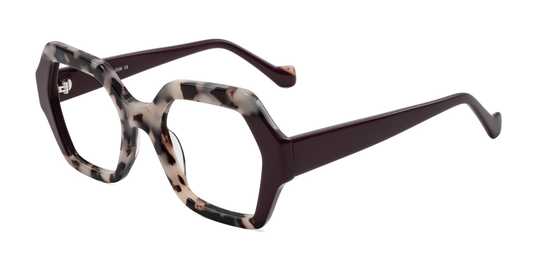 Angle of Burka in Ivory Tortoise/Chocolate with Clear Eyeglass Lenses