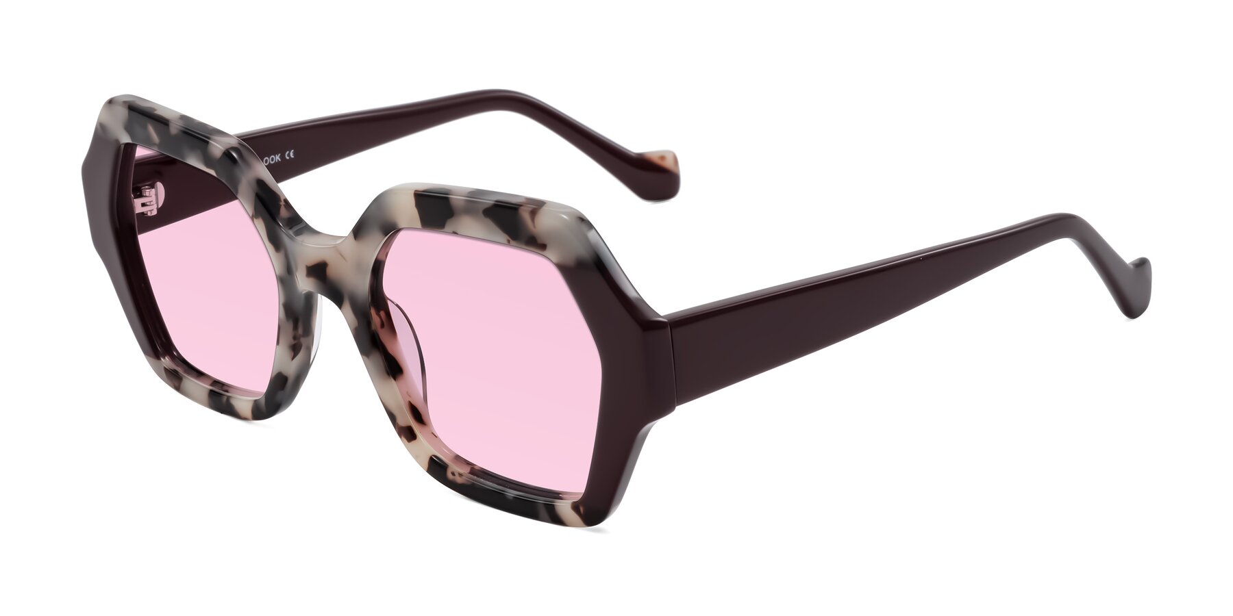 Angle of Burka in Ivory Tortoise/Chocolate with Light Pink Tinted Lenses