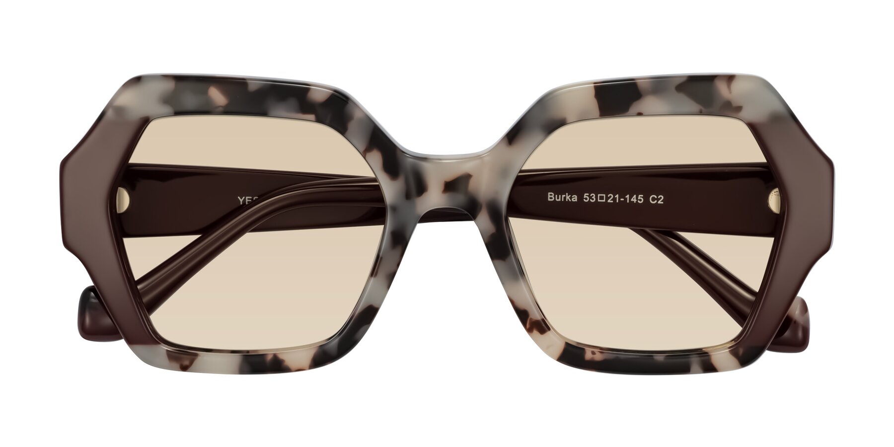 Folded Front of Burka in Ivory Tortoise/Chocolate with Light Brown Tinted Lenses