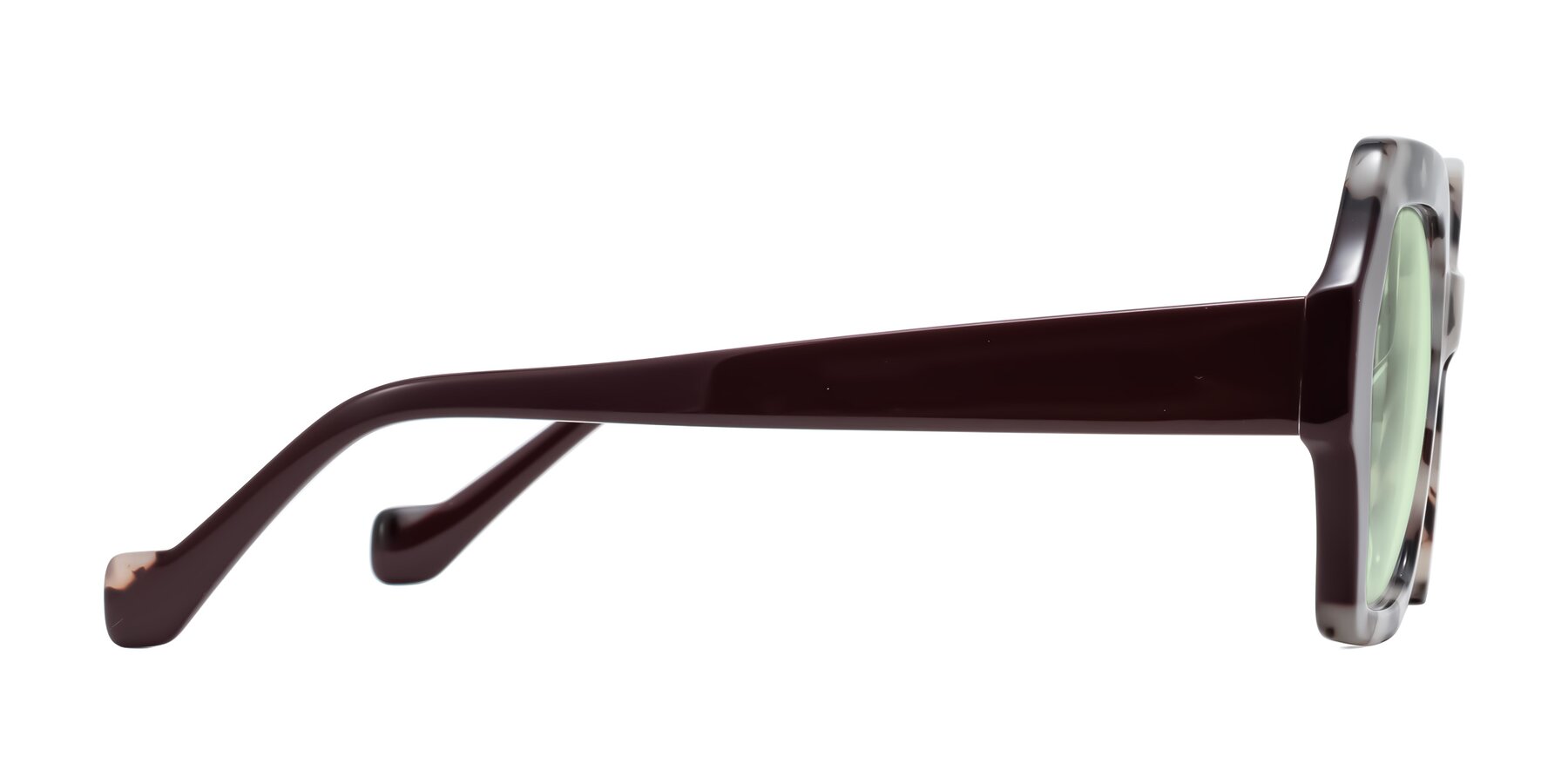 Side of Burka in Ivory Tortoise/Chocolate with Light Green Tinted Lenses