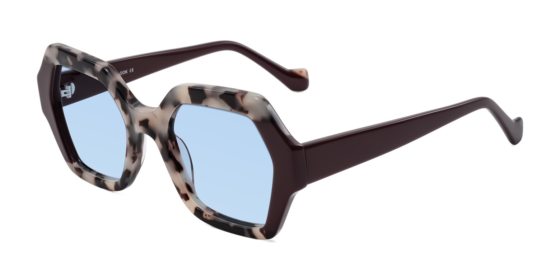Angle of Burka in Ivory Tortoise/Chocolate with Light Blue Tinted Lenses