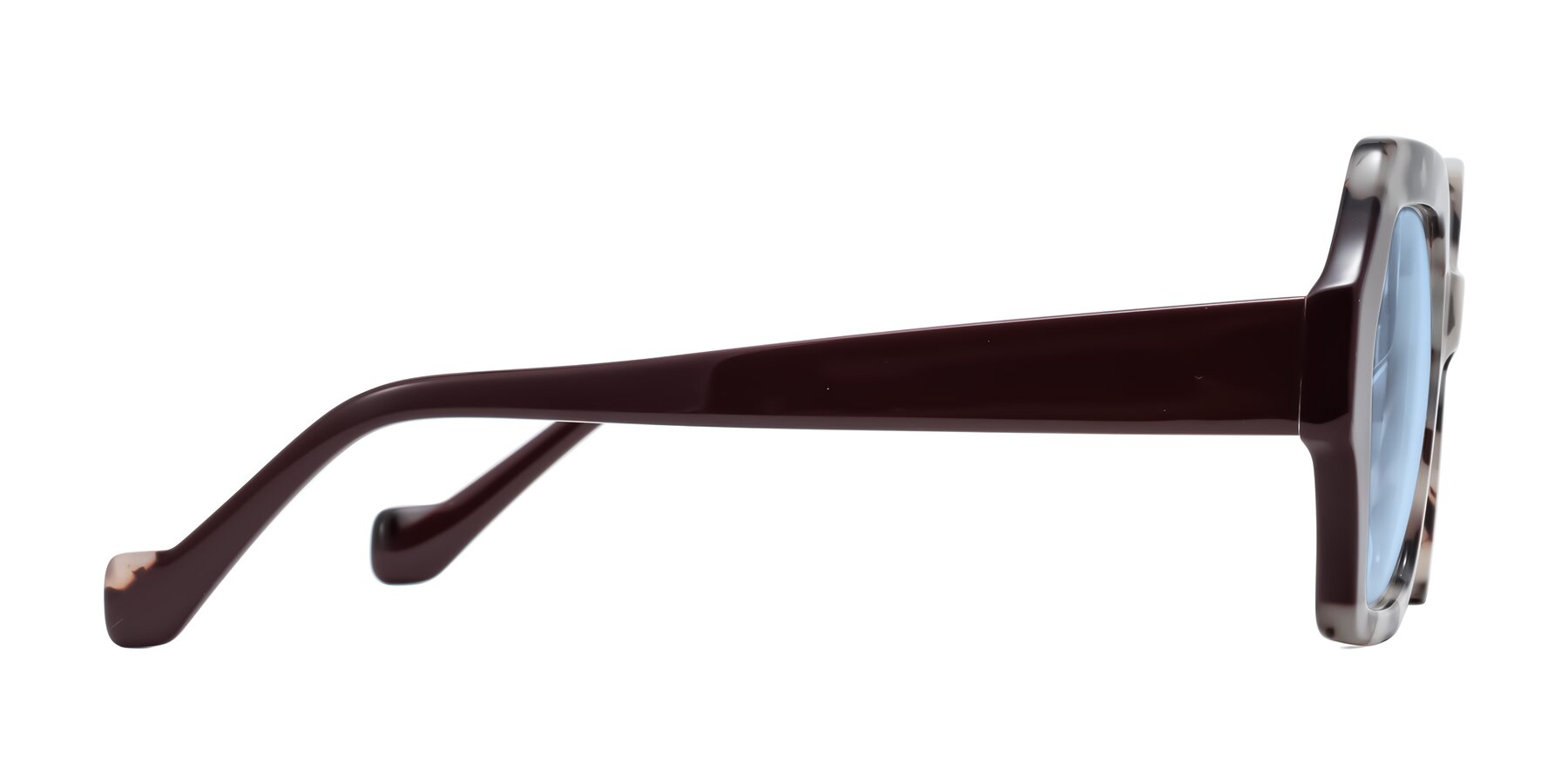 Side of Burka in Ivory Tortoise/Chocolate with Light Blue Tinted Lenses