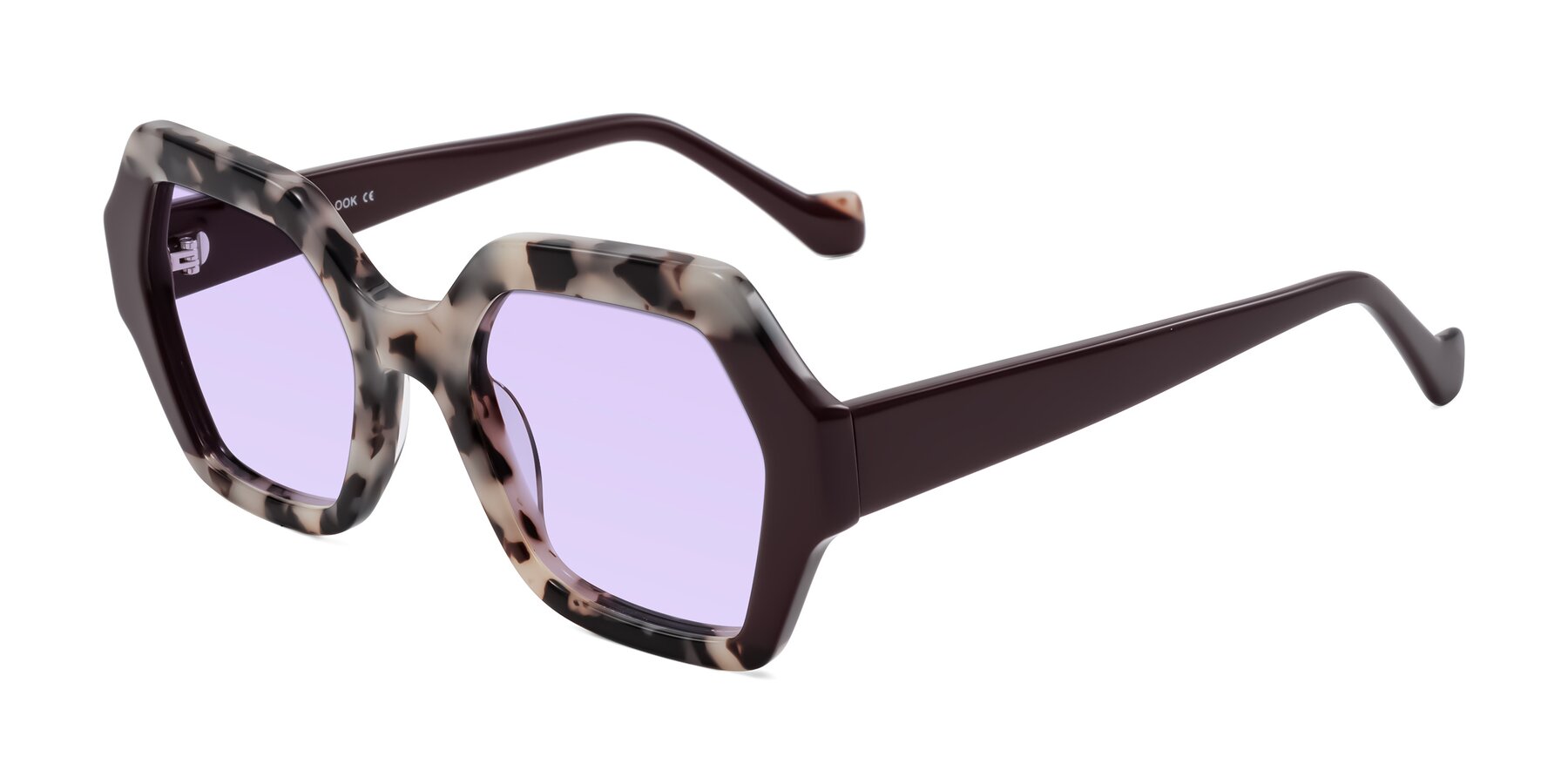 Angle of Burka in Ivory Tortoise/Chocolate with Light Purple Tinted Lenses