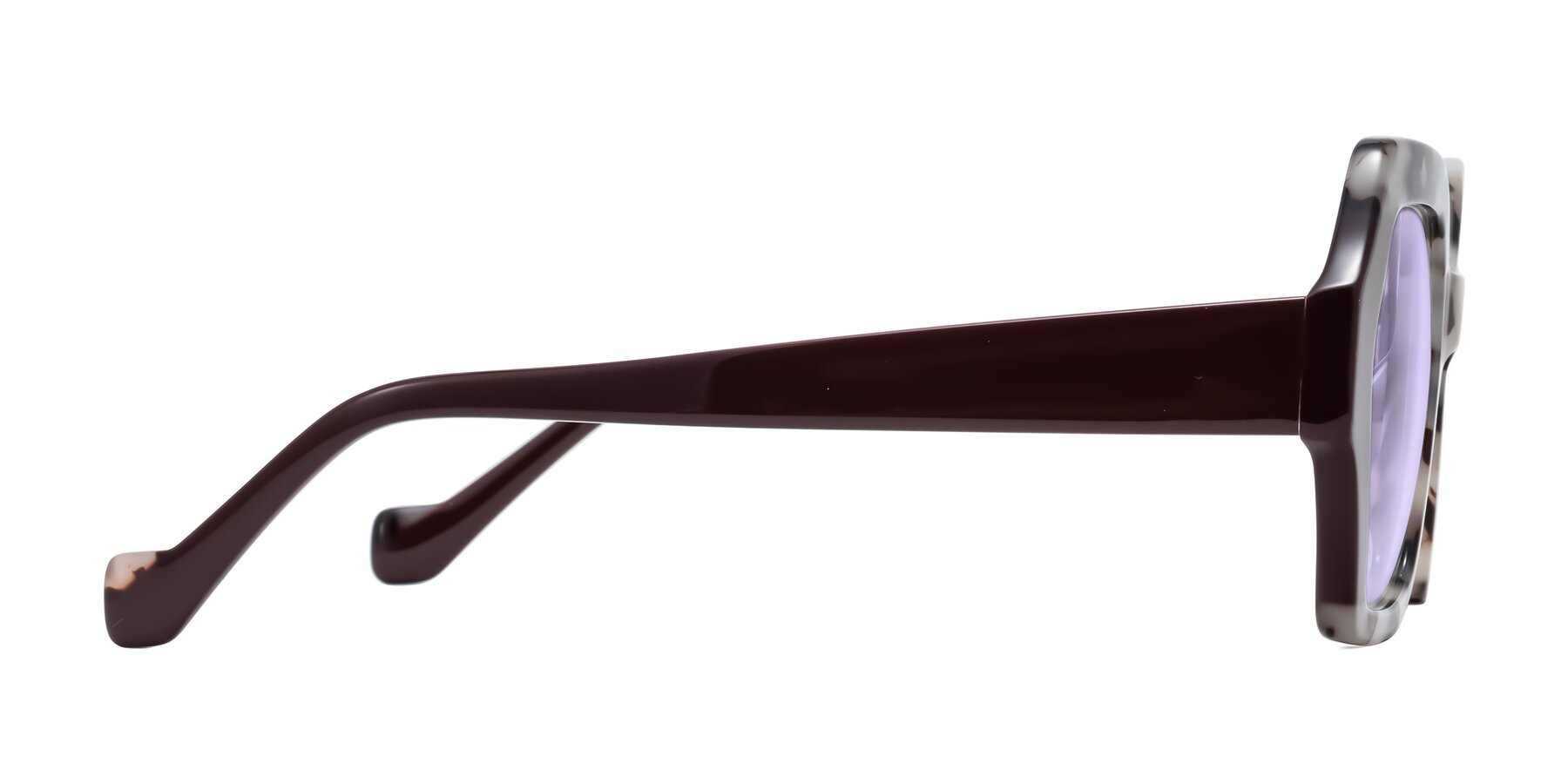 Side of Burka in Ivory Tortoise/Chocolate with Light Purple Tinted Lenses