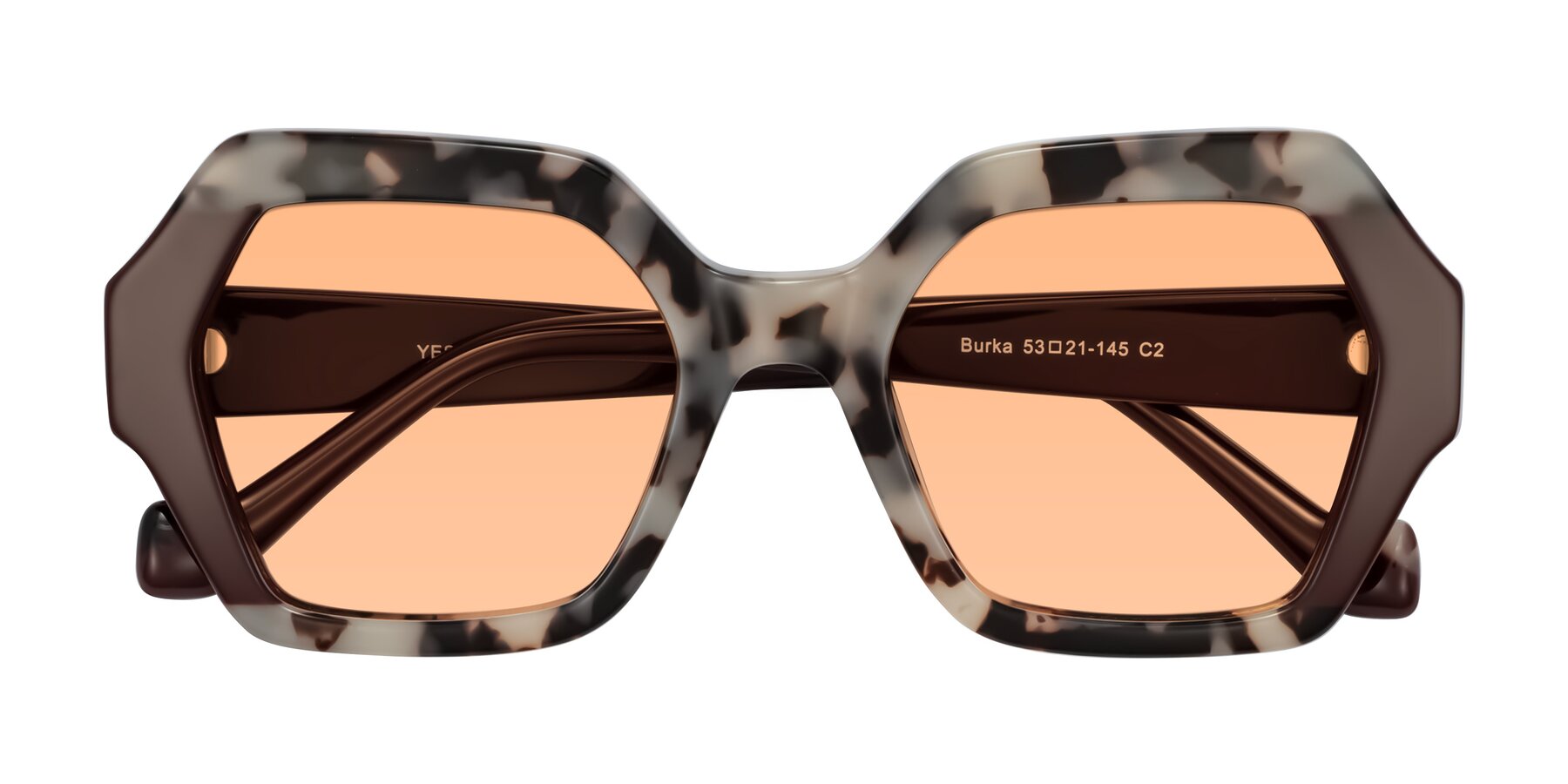 Folded Front of Burka in Ivory Tortoise/Chocolate with Light Orange Tinted Lenses