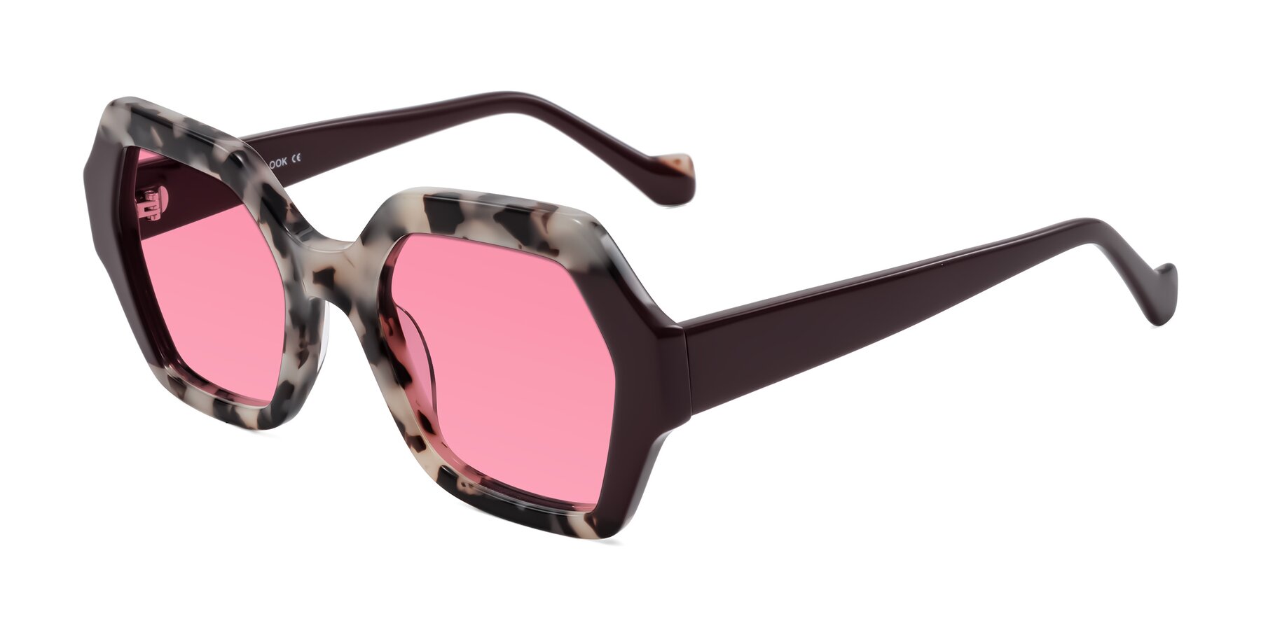 Angle of Burka in Ivory Tortoise/Chocolate with Pink Tinted Lenses