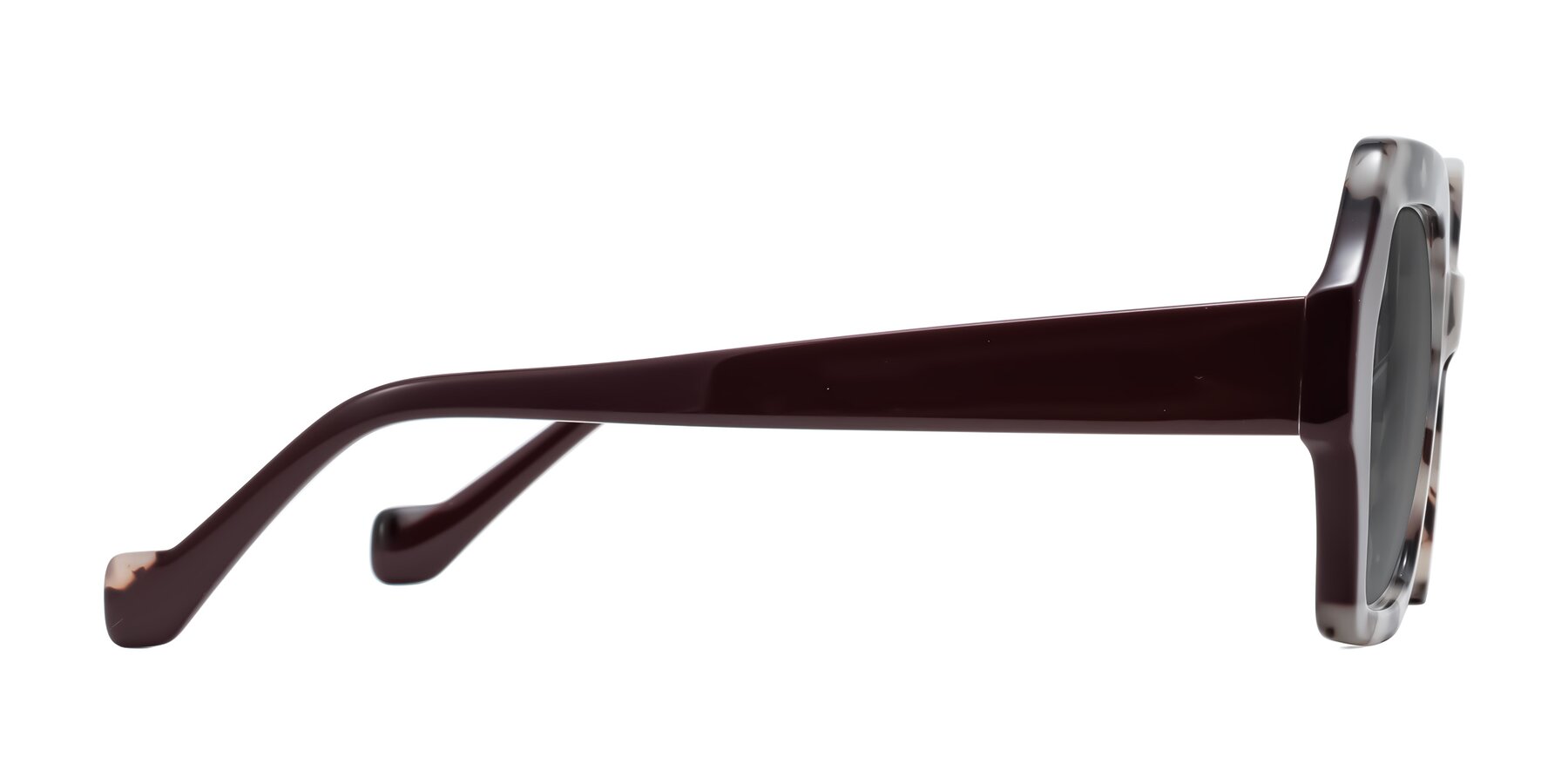 Side of Burka in Ivory Tortoise/Chocolate with Medium Gray Tinted Lenses