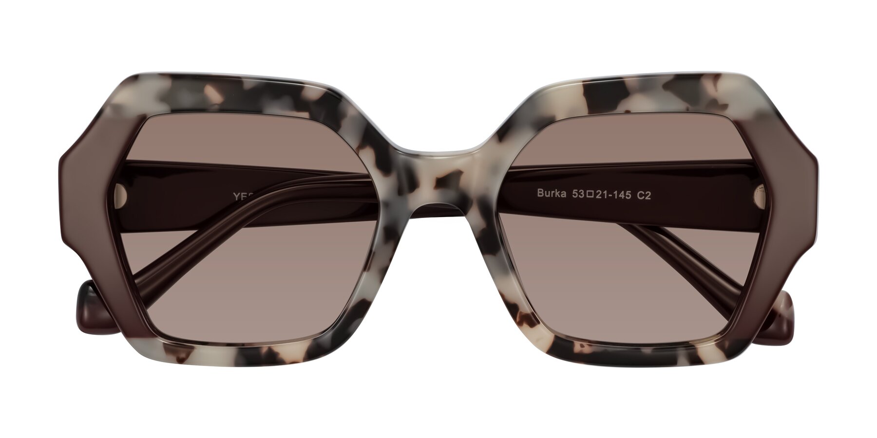 Folded Front of Burka in Ivory Tortoise/Chocolate with Medium Brown Tinted Lenses