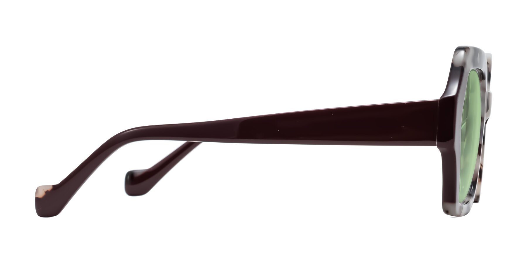 Side of Burka in Ivory Tortoise/Chocolate with Medium Green Tinted Lenses