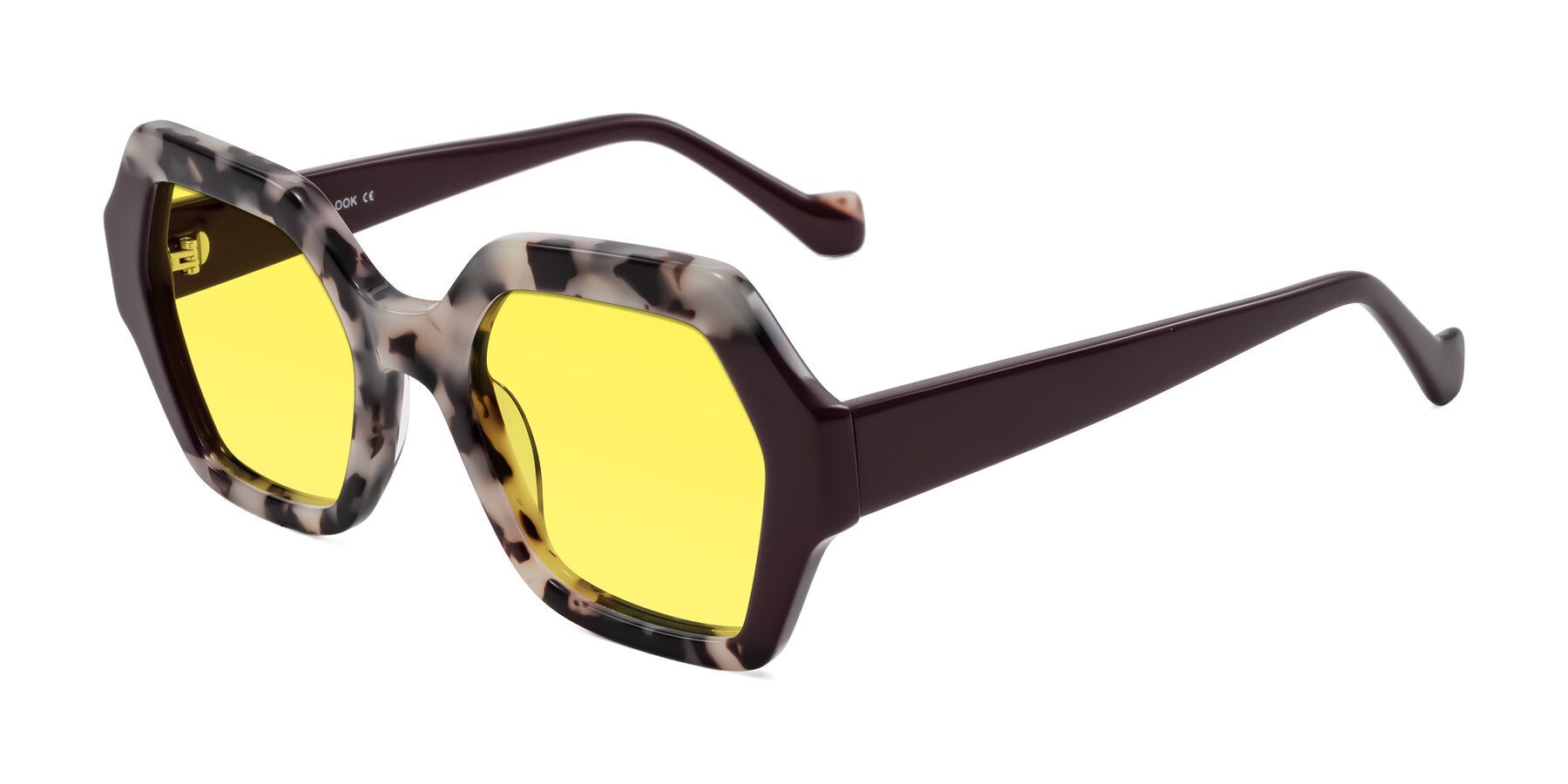 Angle of Burka in Ivory Tortoise/Chocolate with Medium Yellow Tinted Lenses