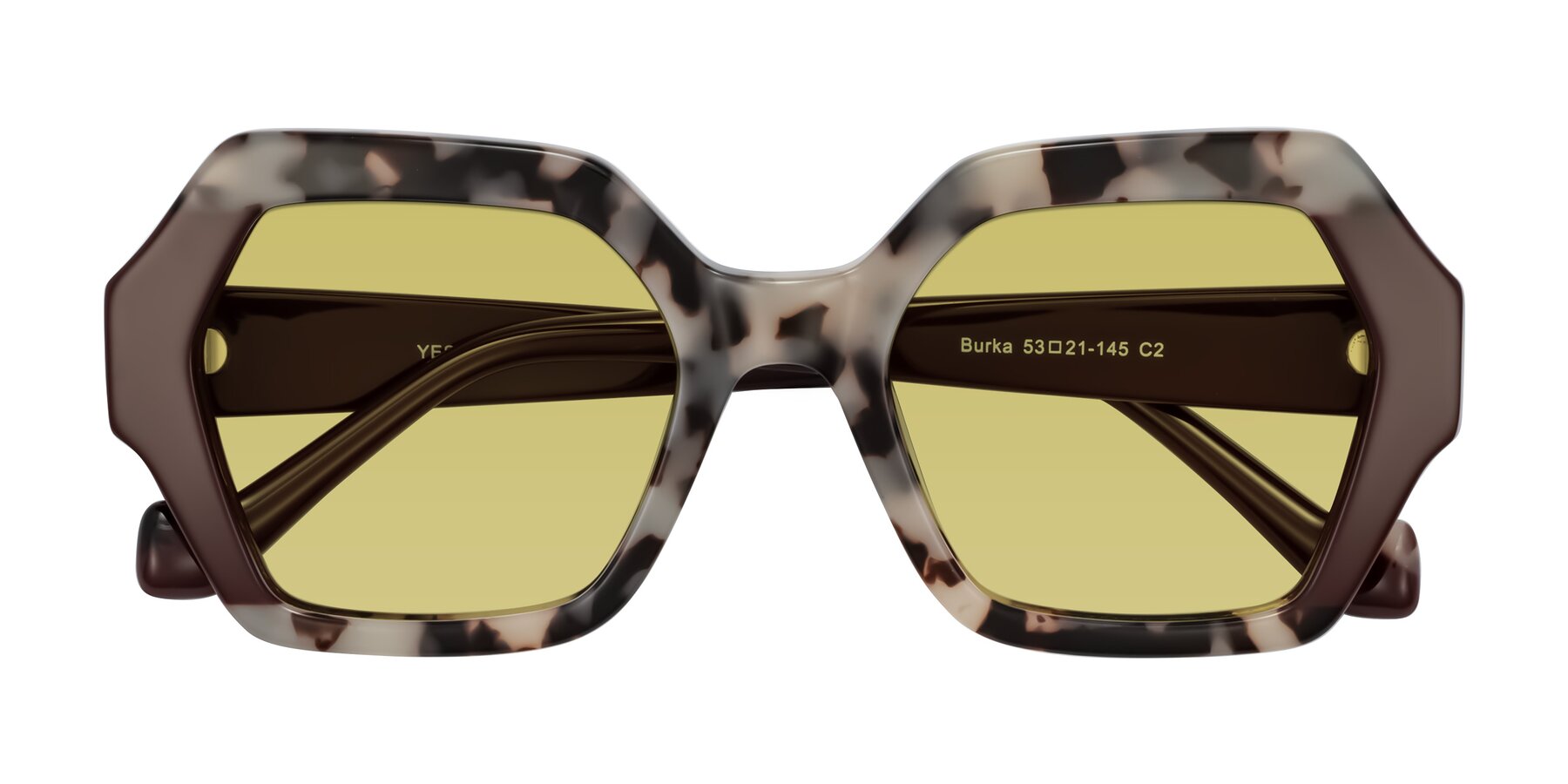 Folded Front of Burka in Ivory Tortoise/Chocolate with Medium Champagne Tinted Lenses