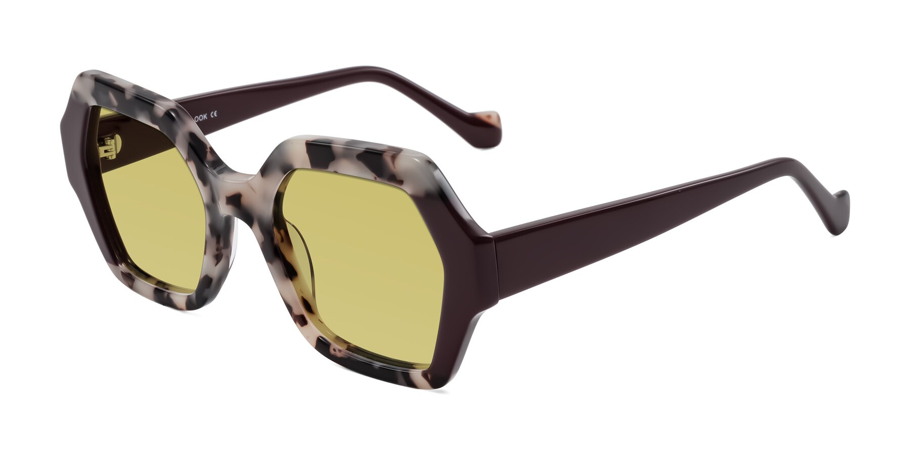 Angle of Burka in Ivory Tortoise/Chocolate with Medium Champagne Tinted Lenses