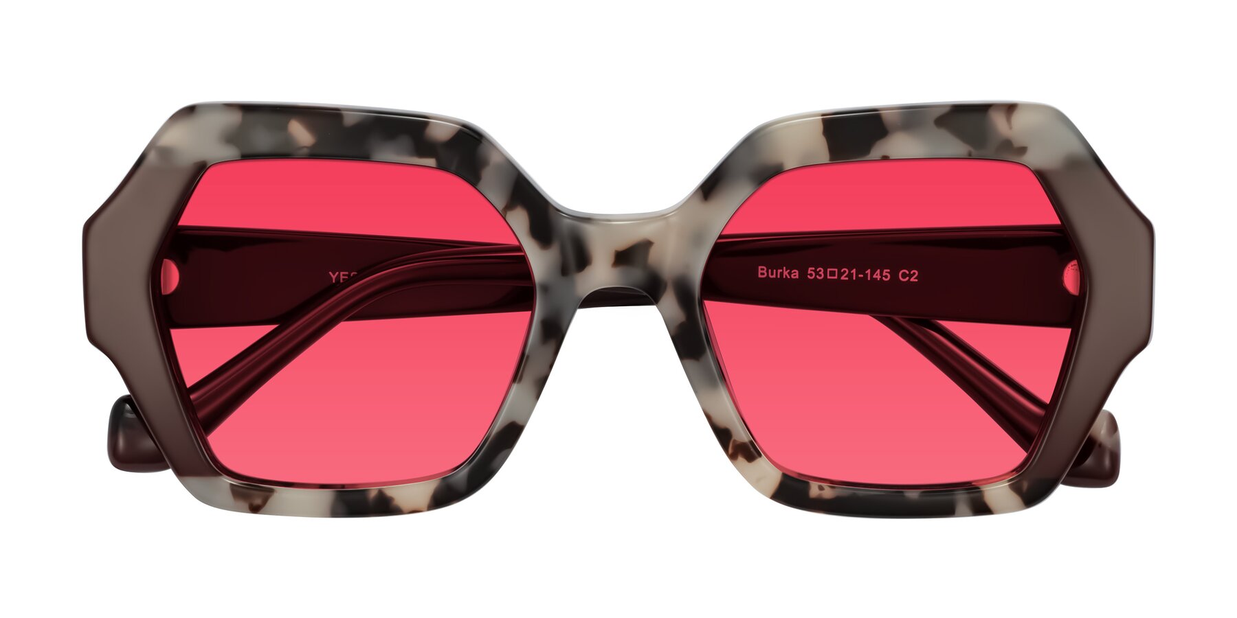Folded Front of Burka in Ivory Tortoise/Chocolate with Red Tinted Lenses