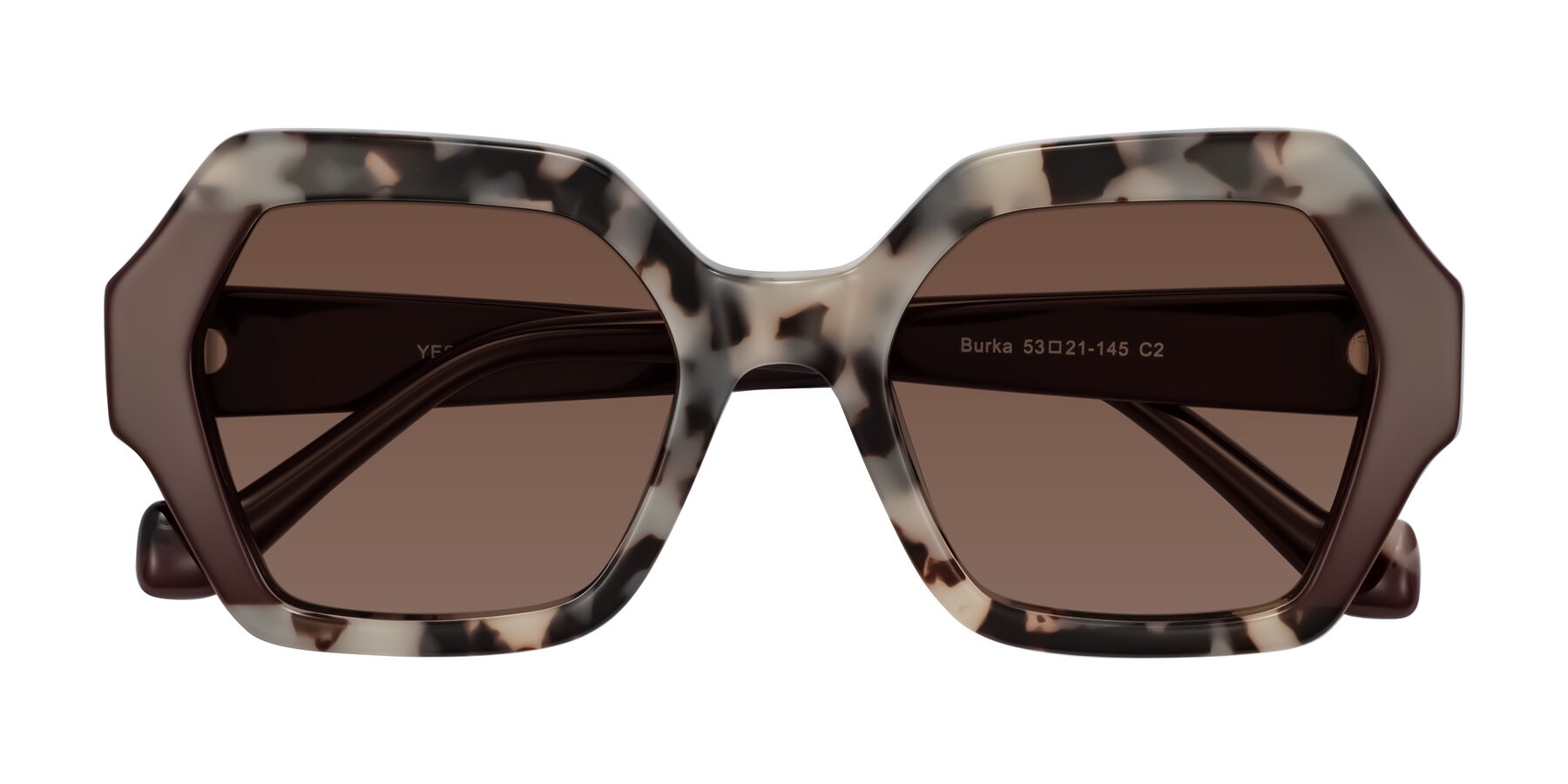 Folded Front of Burka in Ivory Tortoise/Chocolate with Brown Tinted Lenses