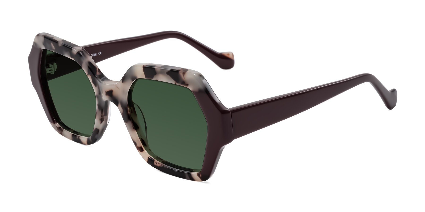 Angle of Burka in Ivory Tortoise/Chocolate with Green Tinted Lenses