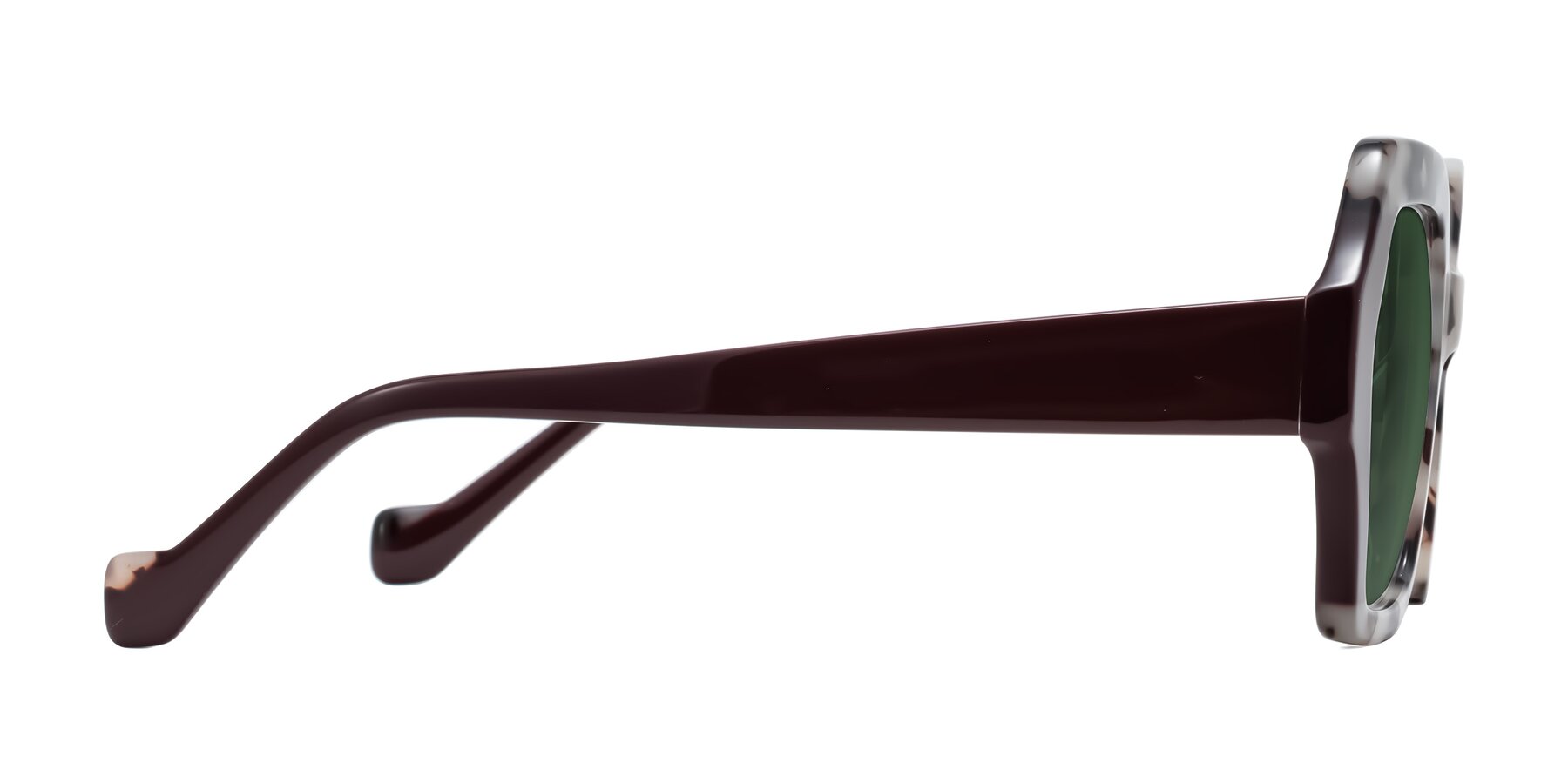 Side of Burka in Ivory Tortoise/Chocolate with Green Tinted Lenses